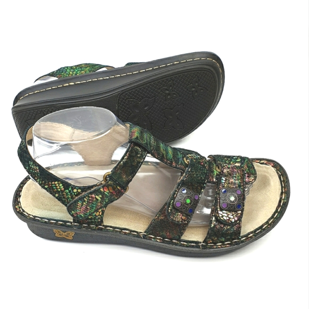 Alegria Kleo leather sandals abalone embossed adjustable straps women's size 40
